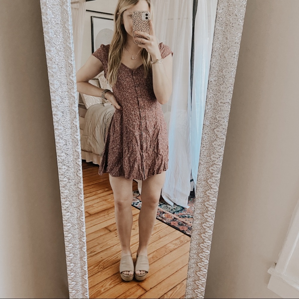 American Eagle Pink Floral Lace Up Mini Dress